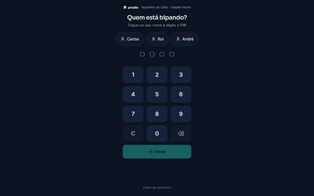 Tela de PIN do chão de fábrica