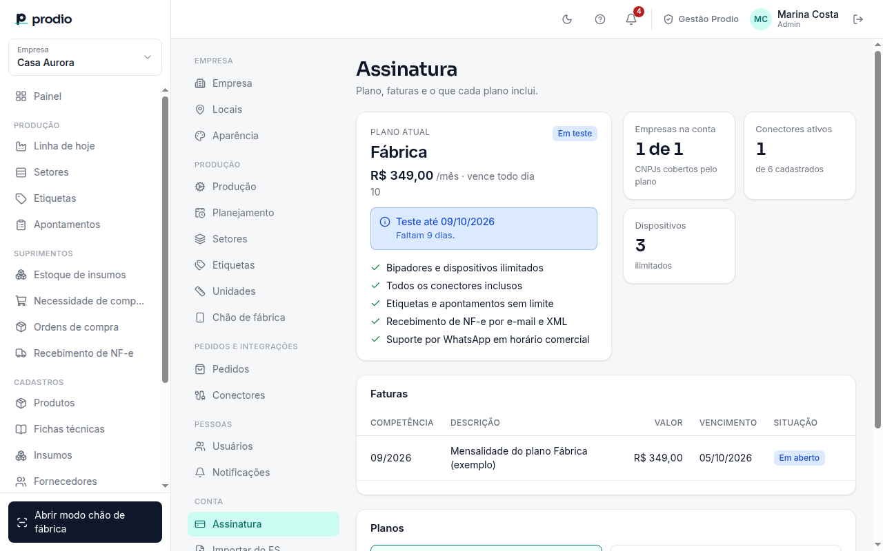 Configurações › Assinatura
