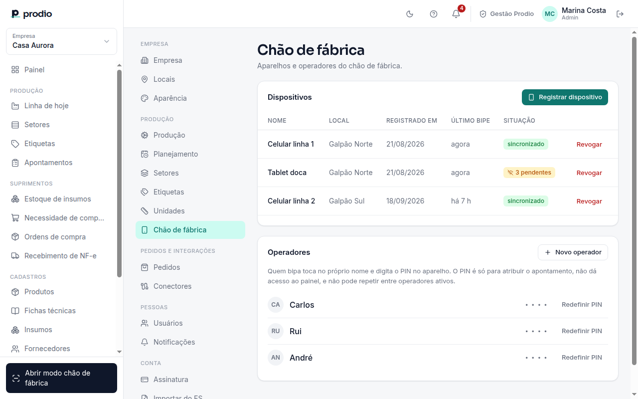 Configurações › Chão de fábrica