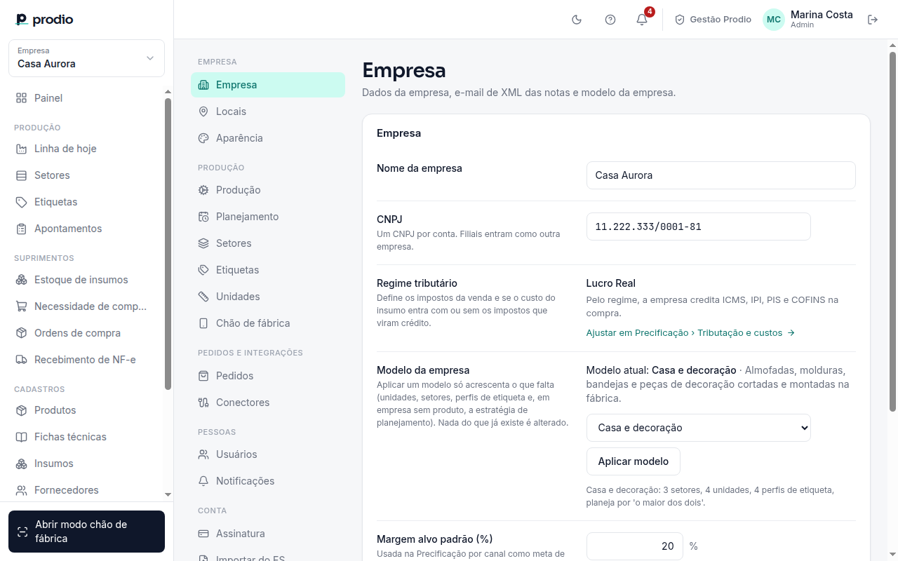 Configurações › Empresa