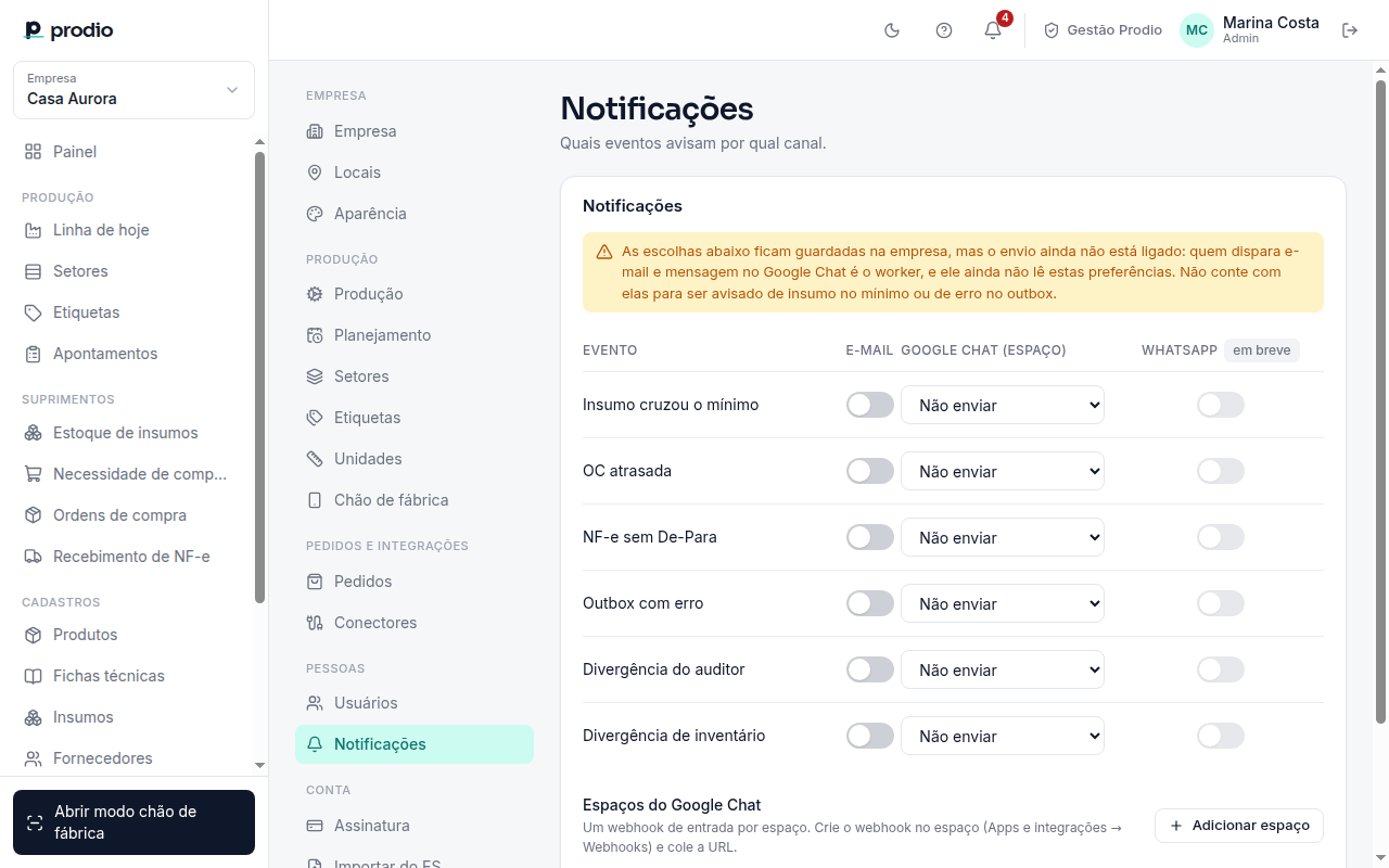 Configurações › Notificações
