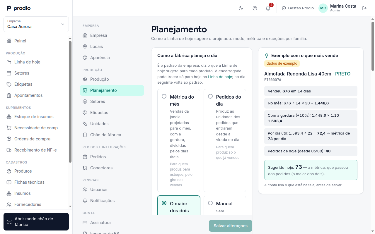 Configurações › Planejamento