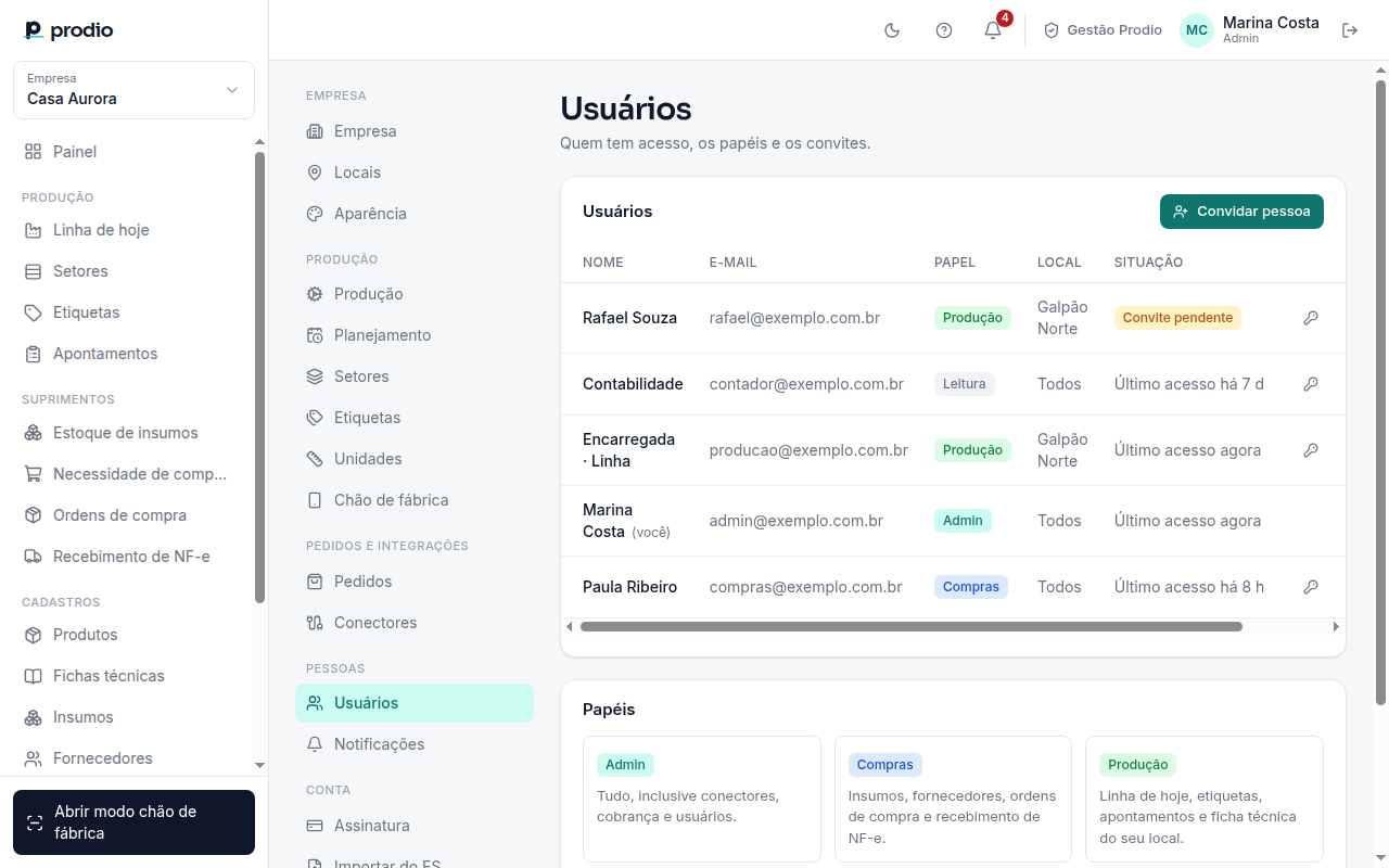 Configurações › Usuários