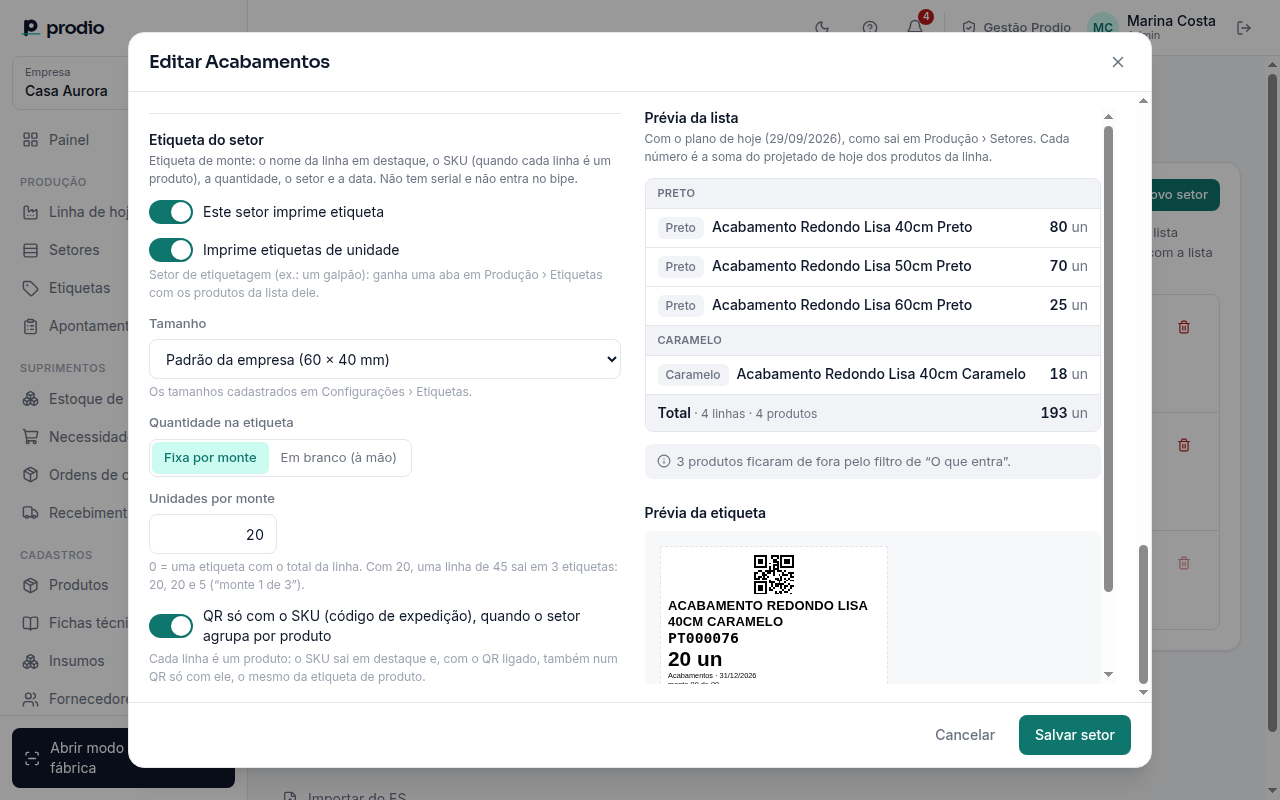 Editor de setor